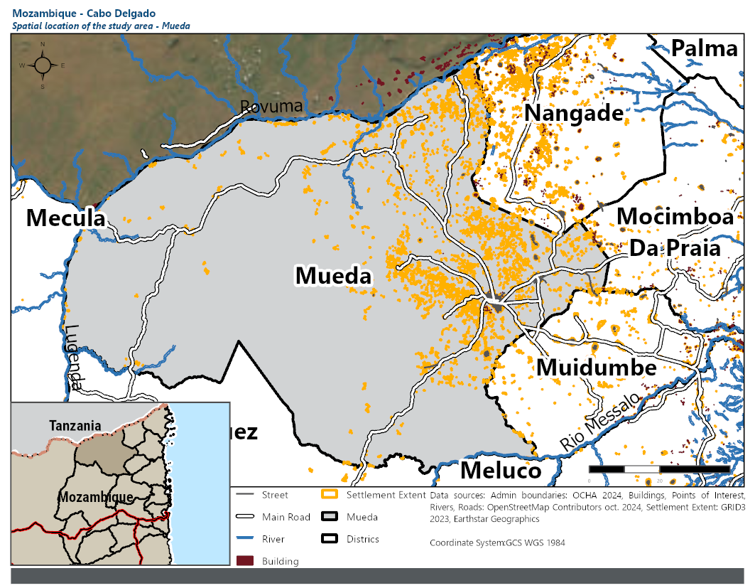 Mapa da área de estudo no distrito de Mueda